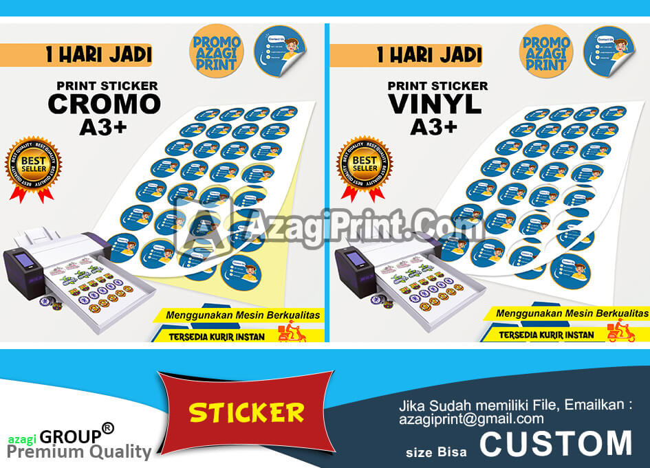 Cetak Sticker A3+ Di Jakarta Online Bisa ditunggu Cromo Dan Vinyl Anti Air label Makanan jabodetabek