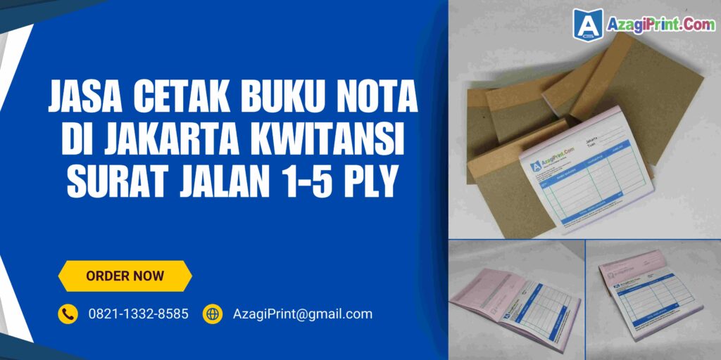 Cetak Buku Nota Di Jakarta Kwitansi Surat Jalan1-5 Ply 3 3 Jasa Cetak Buku Nota Di Jakarta Kwitansi Surat Jalan 1-5 Ply adalah kebutuhan penting bagi setiap bisnis, terutama yang sering bertransaksi dengan pelanggan atau mitra bisnis. Tanpa buku nota yang rapi dan terorganisir, bisa jadi bisnis kamu kesulitan dalam memantau transaksi dan kehilangan jejak dari dokumen-dokumen penting. Kami di AzagiPrint siap membantu kamu mencetak buku nota, kwitansi, atau surat jalan dalam berbagai pilihan ply (lapisan) yang sesuai dengan kebutuhan administrasi bisnis kamu. Cetak Buku Nota Di Jakarta Kwitansi Surat Jalan1-5 Ply