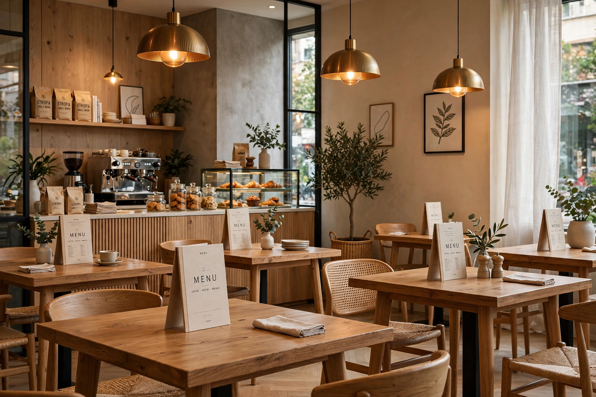 Cetak Menu Cafe & Resto | Bahan yang Tahan Lama dan Elegan 5 5 Pernah masuk ke cafe yang makanannya enak, tapi buku menunya lusuh, lecek, dan tintanya luntur? Kesan pertama langsung turun, kan? Padahal buku menu adalah "wajah" usahamu — benda pertama yang dipegang pelanggan begitu duduk. Karena itu, cetak menu cafe tidak boleh asal-asalan: bahannya harus tahan lama, finishingnya harus elegan, dan desainnya harus menggugah selera. Suasana cafe modern dengan buku menu cetak di setiap meja