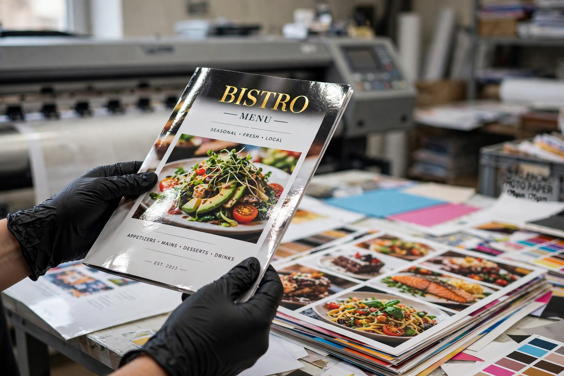 Cetak Menu Cafe & Resto | Bahan yang Tahan Lama dan Elegan 4 4 Pernah masuk ke cafe yang makanannya enak, tapi buku menunya lusuh, lecek, dan tintanya luntur? Kesan pertama langsung turun, kan? Padahal buku menu adalah "wajah" usahamu — benda pertama yang dipegang pelanggan begitu duduk. Karena itu, cetak menu cafe tidak boleh asal-asalan: bahannya harus tahan lama, finishingnya harus elegan, dan desainnya harus menggugah selera. Proses finishing laminasi cover buku menu di percetakan
